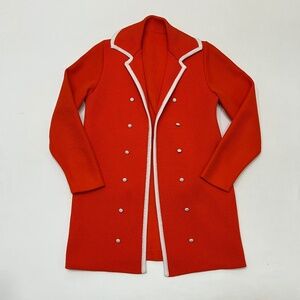 Vintage 60s Mod Red Coat Size XS Double Breasted White Trim Buttons Union Made